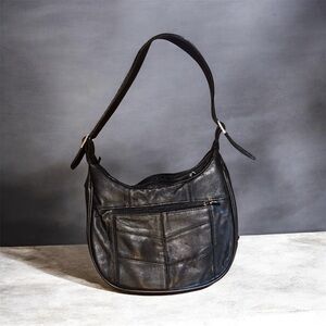 Elegant faux Black Leather Shoulder Bag